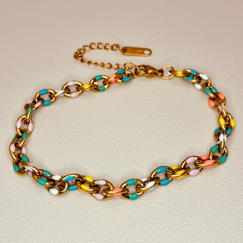 Colorful Enameled Chain Link Bracelet